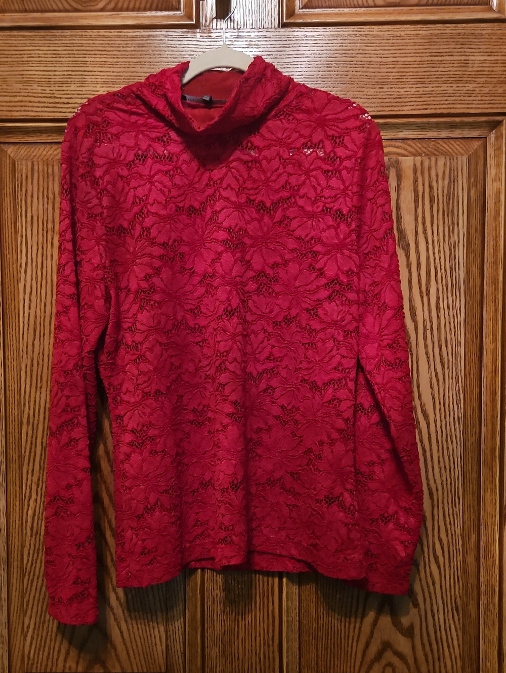 White House Black Market Red Lace Turtleneck Sweater